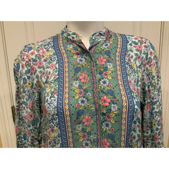 SEA LUSTRE Blue & Multicolor Floral Ruffled 3/4 Sleeve Dress, Size S/M - Picture 2 of 9